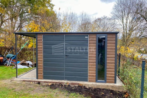 Ogłoszenie - Domek ogrodowy - schowek - 3,5x3,5m –  wiata 1x3,5m - brama dwuskrzydłowa –  okno - drewnopodobny - dach spad w tył ST22. Zdjęcie 3