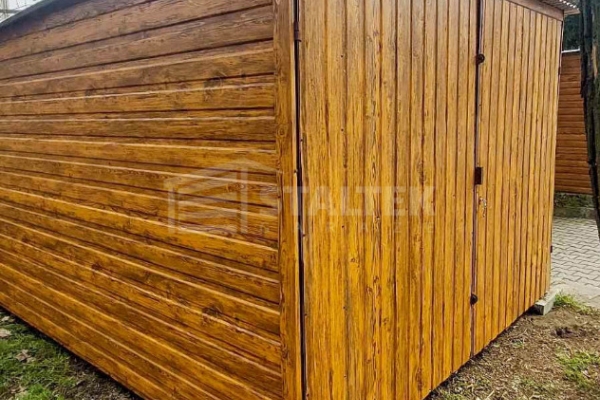 Ogłoszenie - Garaż blaszany 3x5m - brama dwuskrzydłowa- 2x okno - jasny orzech - drewnopodobny - dach spad do tyłu ST240. Zdjęcie 4