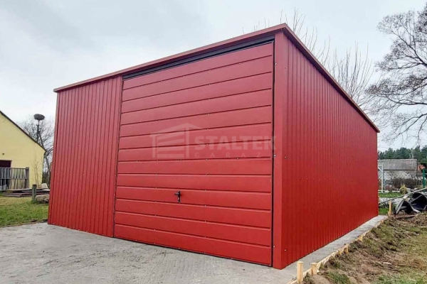 Ogłoszenie - Garaż blaszany 5x6m - brama uchylna - drzwi - okno - czerwony - dach spad w tył ST245. Zdjęcie 2