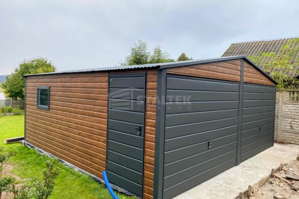 Ogłoszenie - Garaż blaszany 6x5,8 - 2x brama uchylna - drzwi - okno - ciemny orzech - antracyt - drewnopodobny - dach ST247. Zdjęcie 4