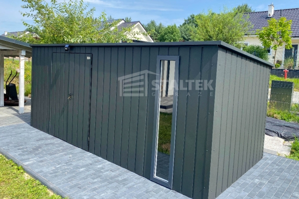 Ogłoszenie - Schowek - domek ogrodowy 5,5x2m - wiata 0,5m - brama dwuskrzydłowa - okno - antracyt - dach spad w tył ST199. Zdjęcie 5