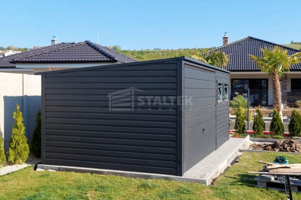 Ogłoszenie - Garaż Blaszany 5,2X3 - Brama Uchylna - Drzwi - 2x okno - Antracyt  Spad w tył ST217. Zdjęcie 3