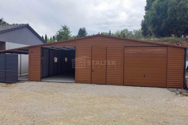 Ogłoszenie - Garaż blaszany 11x7,5m wiata 13x1m wiata 2x7,5m 2x brama drzwi 6x okno drewnopodobny dach dwuspadowy rynny ST233. Zdjęcie 2