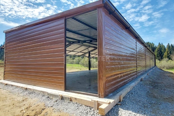 Ogłoszenie - Garaż blaszany 18x5m – 6x brama uchylna – 2x drzwi - rynna - drewnopodobny - spad w tył ST234. Zdjęcie 7