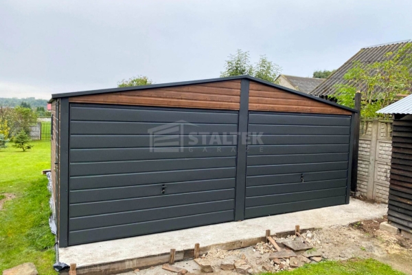 Ogłoszenie - Garaż blaszany 6x5,8 - 2x brama uchylna - drzwi - okno - ciemny orzech - antracyt - drewnopodobny - dach ST247. Zdjęcie 3