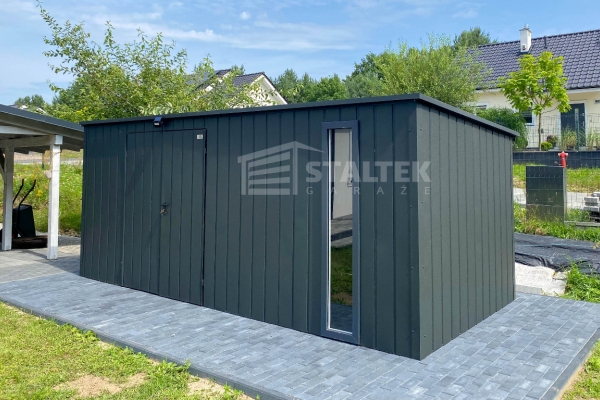 Ogłoszenie - Schowek - domek ogrodowy 5,5x2m - wiata 0,5m - brama dwuskrzydłowa - okno - antracyt - dach spad w tył ST199. Zdjęcie 2