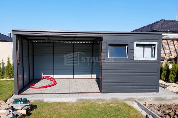 Ogłoszenie - Garaż Blaszany 5,2X3 - Brama Uchylna - Drzwi - 2x okno - Antracyt  Spad w tył ST217. Zdjęcie 6