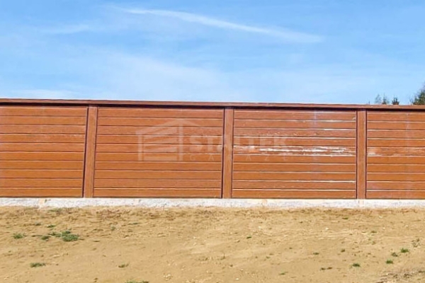 Ogłoszenie - Garaż blaszany 18x5m – 6x brama uchylna – 2x drzwi - rynna - drewnopodobny - spad w tył ST234. Zdjęcie 2