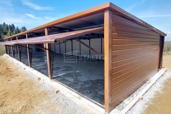 Ogłoszenie - Garaż blaszany 18x5m – 6x brama uchylna – 2x drzwi - rynna - drewnopodobny - spad w tył ST234. Zdjęcie 6