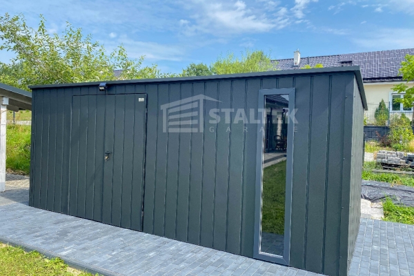 Ogłoszenie - Schowek - domek ogrodowy 5,5x2m - wiata 0,5m - brama dwuskrzydłowa - okno - antracyt - dach spad w tył ST199. Zdjęcie 7