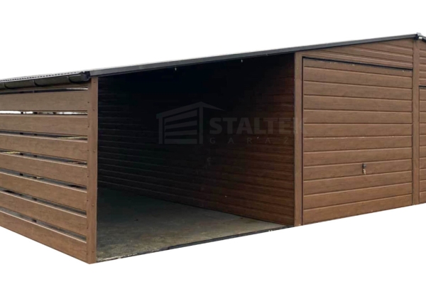 Ogłoszenie - Garaż blaszany 6x6m - wiata 3m - 2x Brama - ciemny orzech - drewnopodobny Dach dwuspadowy - rynny ST192. Zdjęcie 1