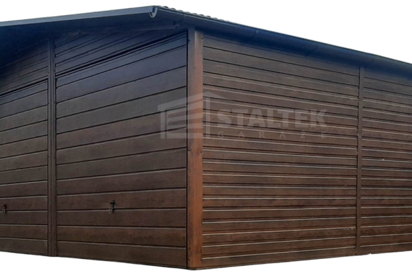 Ogłoszenie - Garaż blaszany 7x6m - 2x Brama - ciemny orzech - drewnopodobny - Dach dwuspadowy - rynny ST165. Zdjęcie 1