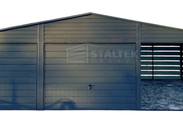 Ogłoszenie - Garaż blaszany 6x6m - wiata 3m - 2x Brama - drzwi Antracyt Dach dwuspadowy ST176. Zdjęcie 1