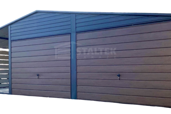 Ogłoszenie - Garaż blaszany 6x6m - wiata 3m - 2x Brama  - Antracyt - ciemny orzech - drewnopodobny Dach dwuspadowy ST177. Zdjęcie 1