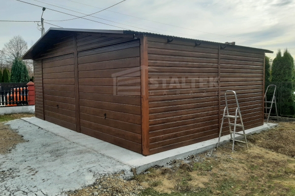 Ogłoszenie - Garaż blaszany 7x6m - 2x Brama - ciemny orzech - drewnopodobny - Dach dwuspadowy - rynny ST165. Zdjęcie 5