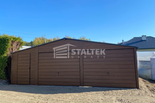 Ogłoszenie - Garaż blaszany 8x6m - 2x Brama - drzwi - 2x okno - ciemny orzech - drewnopodobny - Dach dwuspadowy ST175. Zdjęcie 3