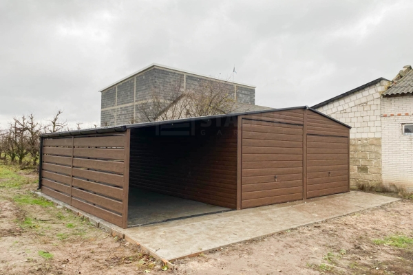 Ogłoszenie - Garaż blaszany 6x6m - wiata 3m - 2x Brama - ciemny orzech - drewnopodobny Dach dwuspadowy - rynny ST192. Zdjęcie 3
