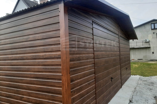 Ogłoszenie - Garaż blaszany 7x6m - 2x Brama - ciemny orzech - drewnopodobny - Dach dwuspadowy - rynny ST165. Zdjęcie 3