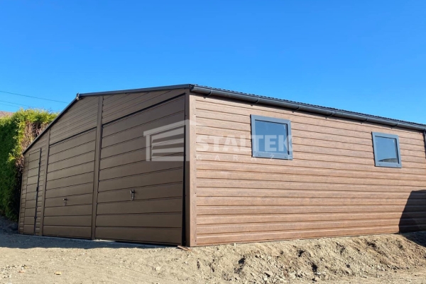 Ogłoszenie - Garaż blaszany 8x6m - 2x Brama - drzwi - 2x okno - ciemny orzech - drewnopodobny - Dach dwuspadowy ST175. Zdjęcie 2