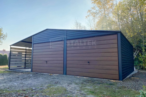 Ogłoszenie - Garaż blaszany 6x6m - wiata 3m - 2x Brama  - Antracyt - ciemny orzech - drewnopodobny Dach dwuspadowy ST177. Zdjęcie 2