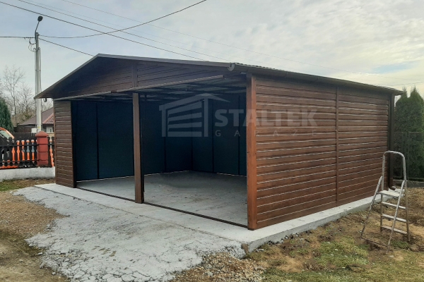 Ogłoszenie - Garaż blaszany 7x6m - 2x Brama - ciemny orzech - drewnopodobny - Dach dwuspadowy - rynny ST165. Zdjęcie 4