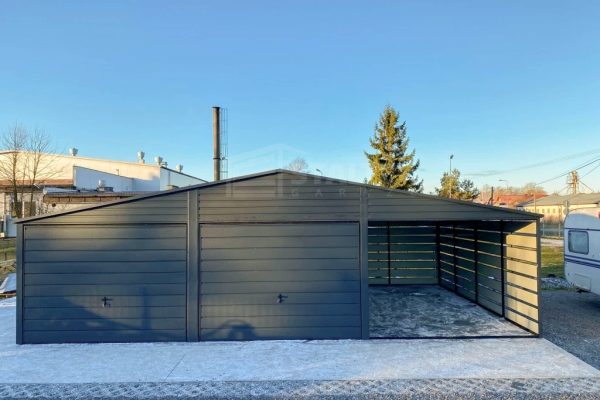 Ogłoszenie - Garaż blaszany 6x6m - wiata 3m - 2x Brama - drzwi Antracyt Dach dwuspadowy ST176. Zdjęcie 2