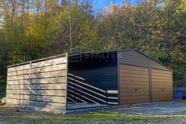 Ogłoszenie - Garaż blaszany 6x6m - wiata 3m - 2x Brama  - Antracyt - ciemny orzech - drewnopodobny Dach dwuspadowy ST177. Zdjęcie 3