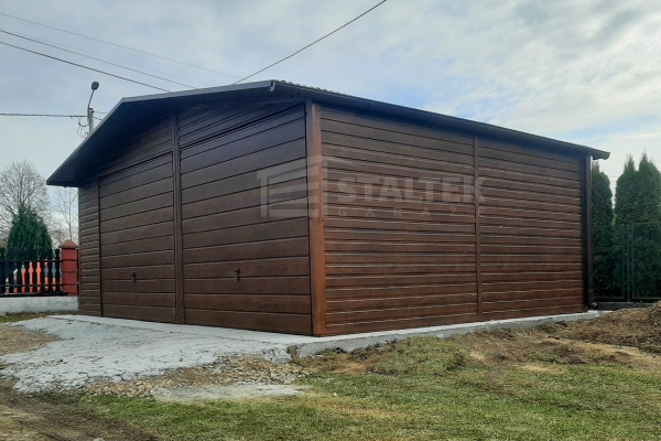 Ogłoszenie - Garaż blaszany 7x6m - 2x Brama - ciemny orzech - drewnopodobny - Dach dwuspadowy - rynny ST165. Zdjęcie 2