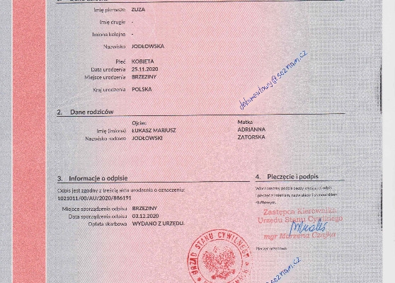 Ogłoszenie - Akt Urodzenia Zgodność 1:1. Zdjęcie 1