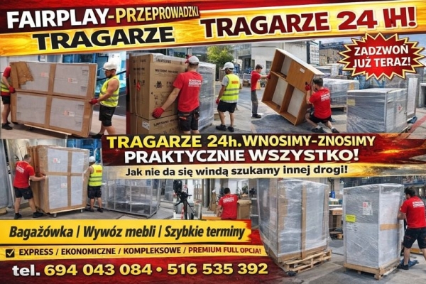 Ogłoszenie - TRAGARZE 24h.wnoszenie i znoszenie mebli, agd, gabarytów zakupów paczek warszawa przeprowadzki, transport każda ilość ka. Zdjęcie 1