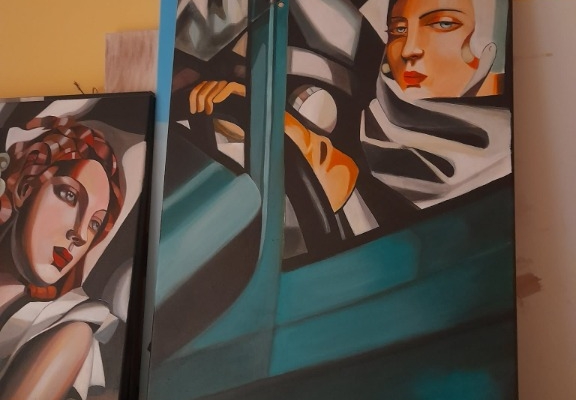 Ogłoszenie - Sprzedam obraz malowany ręcznie - tamara łempicka - Kobieta w zielonym bugatti. Zdjęcie 1