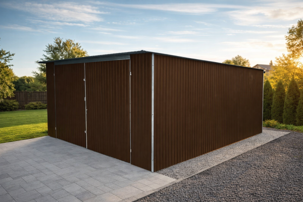 Ogłoszenie - Garaż Blaszany 4x5 Brąz MAT  – Spad na tył, Brama dwuskrzydłowa, Producent. Zdjęcie 1