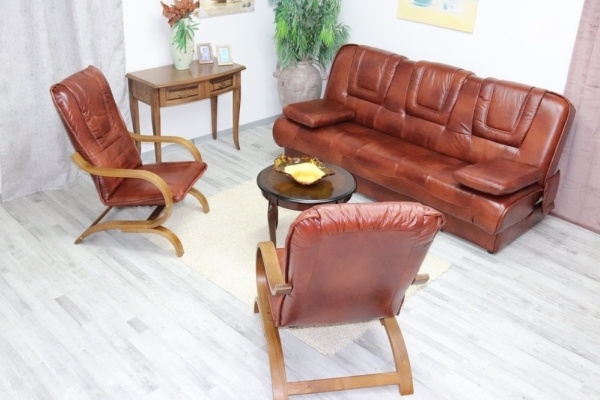 Ogłoszenie - PROMOCJA - komplet FINKA wersalka + 2 fotele, skóra 100%. Zdjęcie 3