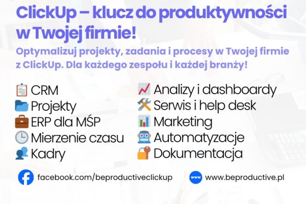 Ogłoszenie - Konsultant ClickUp wdrożenie CRM i zarządzanie projektami. Zdjęcie 1