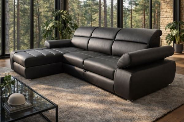 Ogłoszenie - Narożnik Panama 100% skóra, spanie i pojemnik. Zdjęcie 2