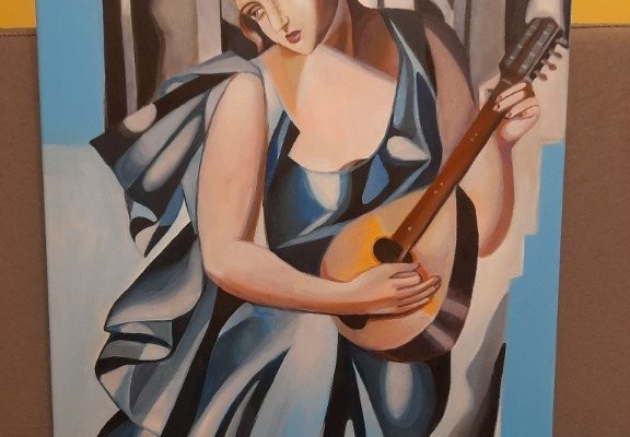 Ogłoszenie - Sprzedam obraz malowany ręcznie - Tamara Łempicka - Kobieta z tamburynem. Zdjęcie 2