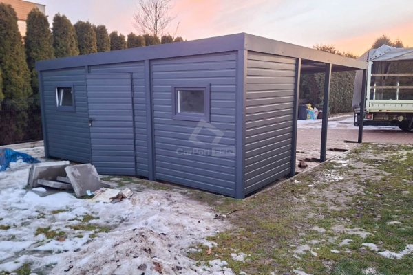 Ogłoszenie - Carport + Pomieszczenie gospodarcze PREMIUM - Wiata samochodowa 6x7,5m - antracyt spad w bok CP135. Zdjęcie 4