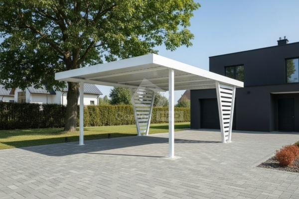 Ogłoszenie - Carport V PREMIUM 4x4,8m - Wypełnienie panelami - Wiata samochodowa - biały - ocynk CP159. Zdjęcie 3