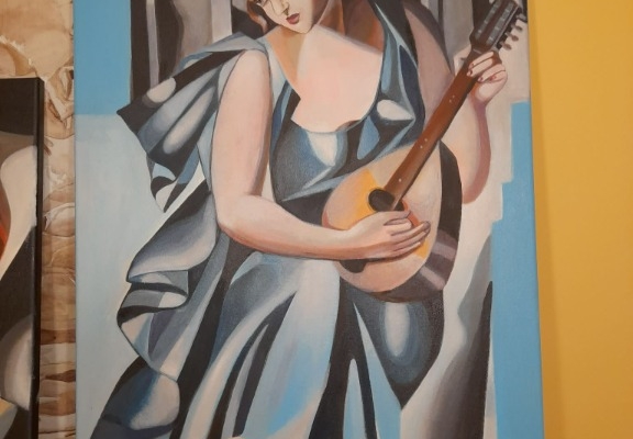 Ogłoszenie - Sprzedam obraz malowany ręcznie - Tamara Łempicka - Kobieta z tamburynem. Zdjęcie 1