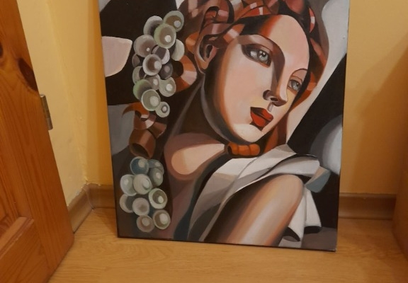 Ogłoszenie - Sprzedam obraz malowany ręcznie - Tamara łempicka - Z winogronami. Zdjęcie 1