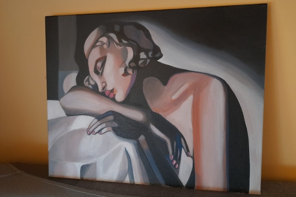 Ogłoszenie - Sprzedam obraz malowany ręcznie - tamara łempicka - Śpiąca. Zdjęcie 1