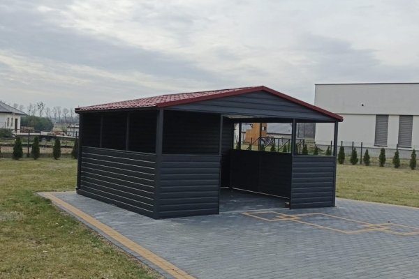 Ogłoszenie - Wiata Śmietnikowa 6x5 Ciemny Grafit MAT Dach dwuspadowy Ciemna Wiśnia. Zdjęcie 1