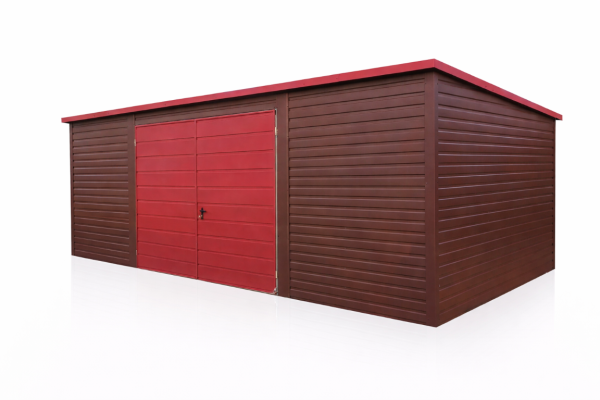 Ogłoszenie - Garaż Blaszany jednostanowiskowy spad na tył 7x4 Ciemny Brąz + Jasna Wiśnia. Zdjęcie 1