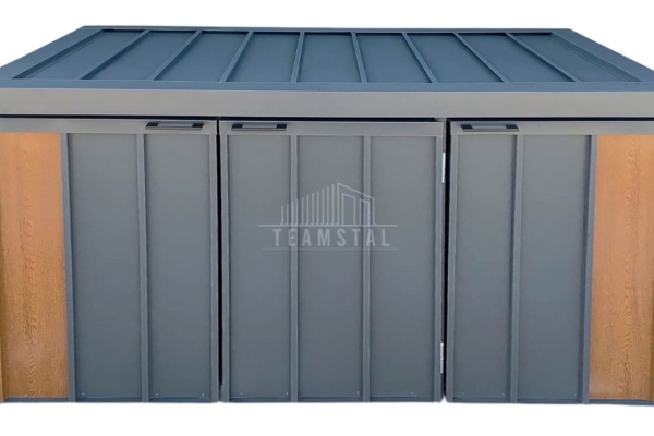 Ogłoszenie - Zabudowa koszy na śmieci wiata śmietnikowa obudowa kubłów 177x65x110 cm 3x120L antracyt + jasny orzech TS1222. Zdjęcie 1