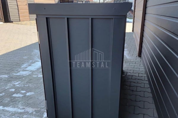 Ogłoszenie - Zabudowa koszy na śmieci wiata śmietnikowa obudowa kubłów 177x65x110 cm 3x120L antracyt + jasny orzech TS1222. Zdjęcie 9