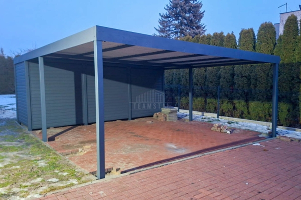 Ogłoszenie - Carport PREMIUM z pomieszczeniem gospodarczym - Wiata samochodowa 7x5m - antracyt spad w bok TS1250. Zdjęcie 2