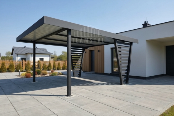 Ogłoszenie - Carport V PREMIUM 4x5m - Wypełnienie panelami - Wiata samochodowa - antracyt TS1262. Zdjęcie 2
