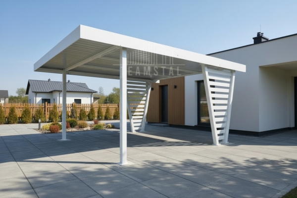 Ogłoszenie - Carport V PREMIUM 4x5m - Wypełnienie panelami - Wiata samochodowa - biały TS1269. Zdjęcie 2