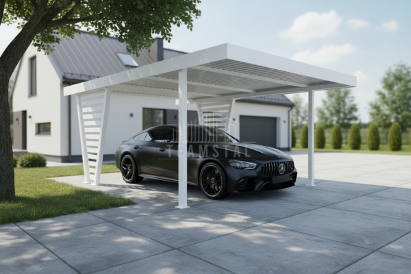 Ogłoszenie - Carport V PREMIUM 4x5m - Wypełnienie panelami - Wiata samochodowa - biały TS1270. Zdjęcie 2