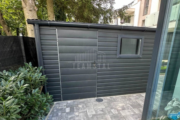 Ogłoszenie - Schowek - domek ogrodowy 3,5x1,2m - drzwi - okno - czarny - dach spad w przód - rynny TS1127. Zdjęcie 2